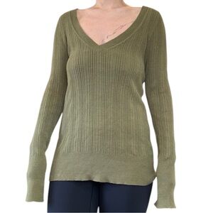 Olive Long V-Neck Sweater